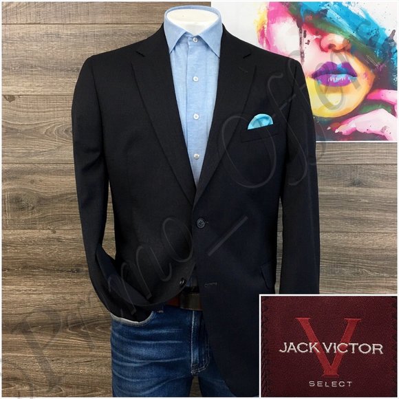 Jack victor Mens Blazer Sport Coat Two Button Casual‎ Jacket Size 46L Wool Suits - Picture 1 of 13